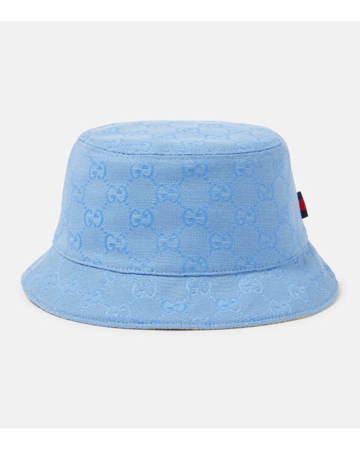 Gucci Blue Gg Canvas Reversible Bucket Hat, Gg Canvas