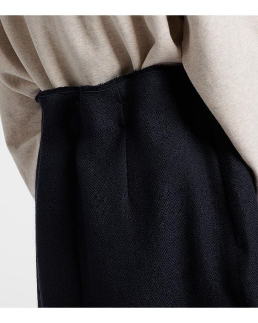 Prada Blue Chevron Pleated Virgin Wool Midi Skirt