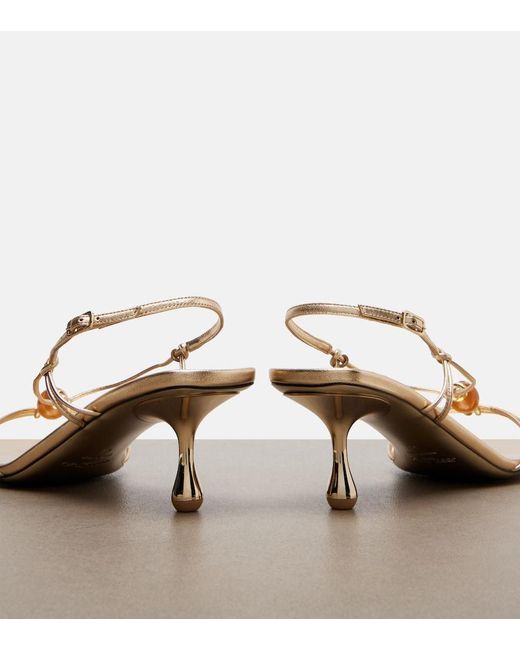 Jimmy Choo Natural Lova Embellished Metallic Leather Sandals