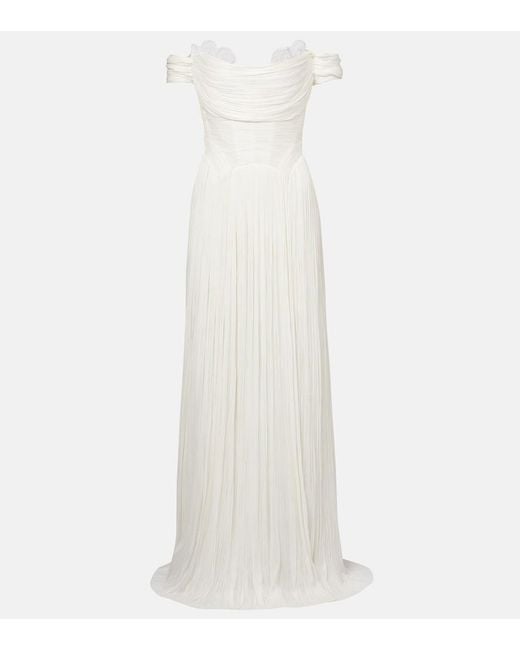 Maria Lucia Hohan White Sharon Off-Shoulder Silk Gown