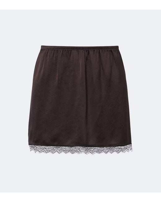 Leset Black Barb Lace-Trimmed Satin Miniskirt