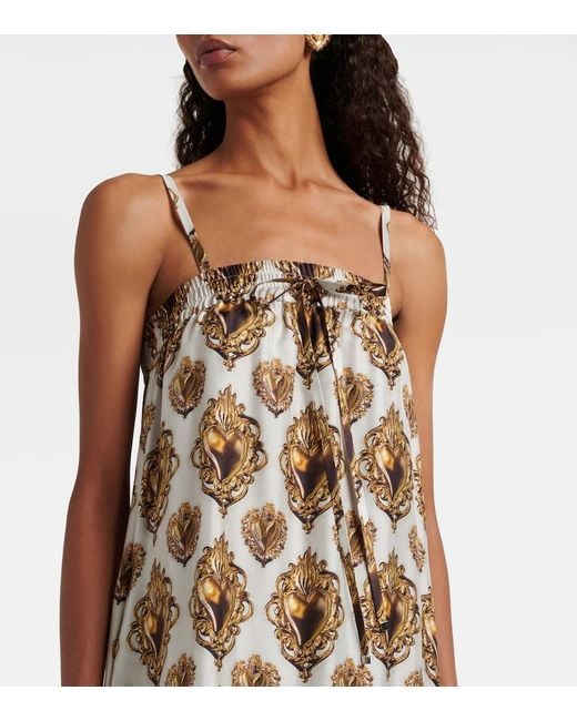 Dolce & Gabbana Natural Feather-Trimmed Printed Silk Maxi Dress