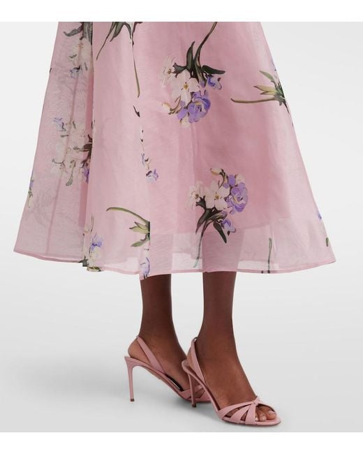 LEO LIN Pink Katrina Floral Linen And Silk Midi Dress