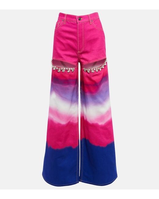 Area Pink Tie Dye Crystal Wide Leg Jeans