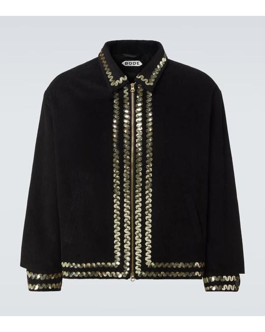 Bode Black Sequined Cotton Corduroy Jacket for men