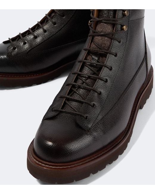Brunello Cucinelli Brown Leather Lace-Up Boots for men