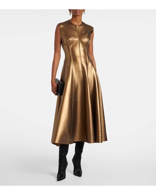 Norma Kamali Brown Faux Leather Midi Dress