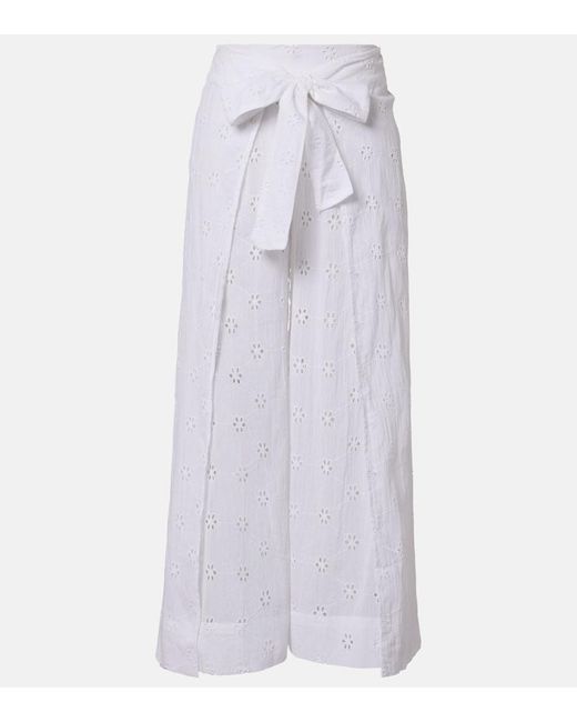 Polo Ralph Lauren White Broderie Anglaise Cotton Poplin Wide-Leg Pants
