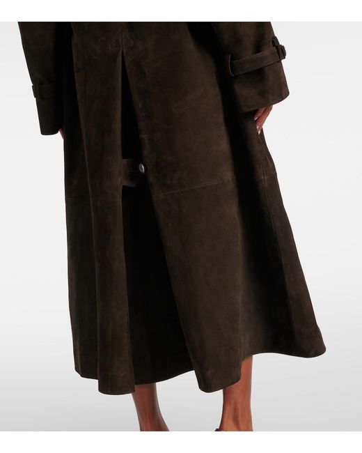 Magda Butrym Black Double-Breasted Suede Trench Coat