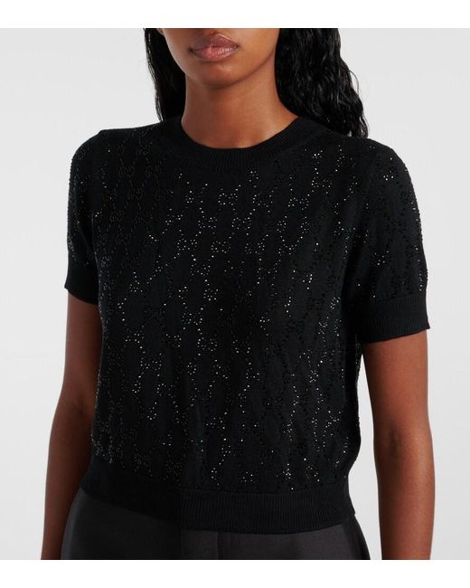 Gucci Black Gg Crystal Wool Top
