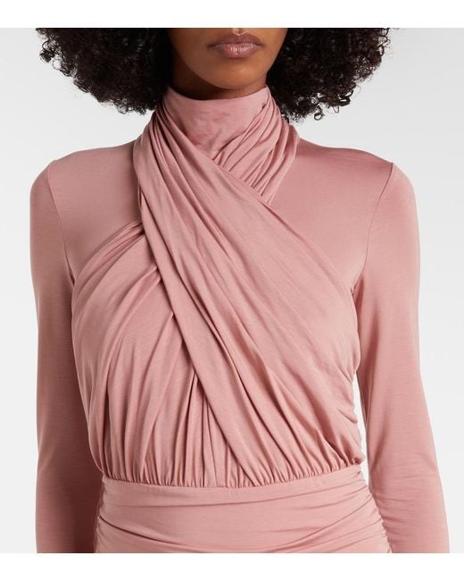 Balmain Pink Ruched Jersey Midi Dress