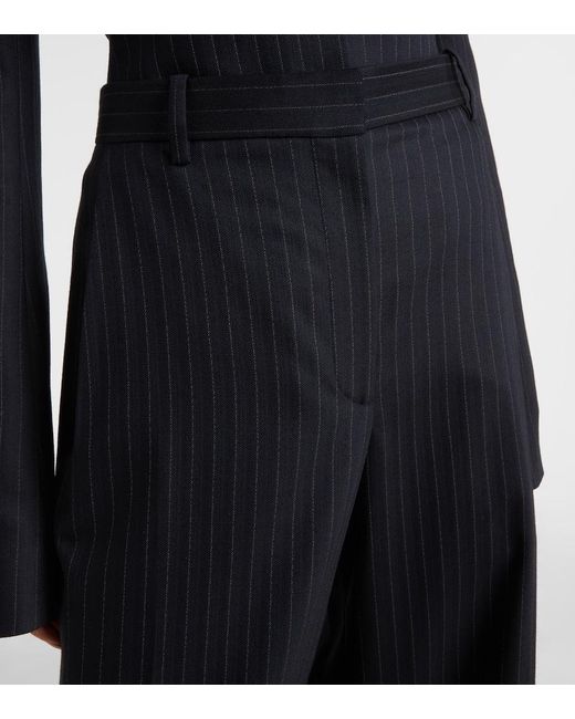 Khaite Blue Linden Pinstripe High-Rise Wide-Leg Pants