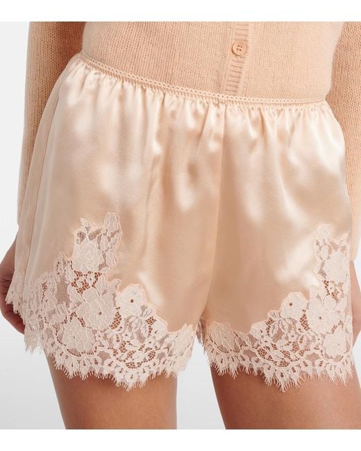Doen Natural Iona Lace-Trimmed Silk Shorts