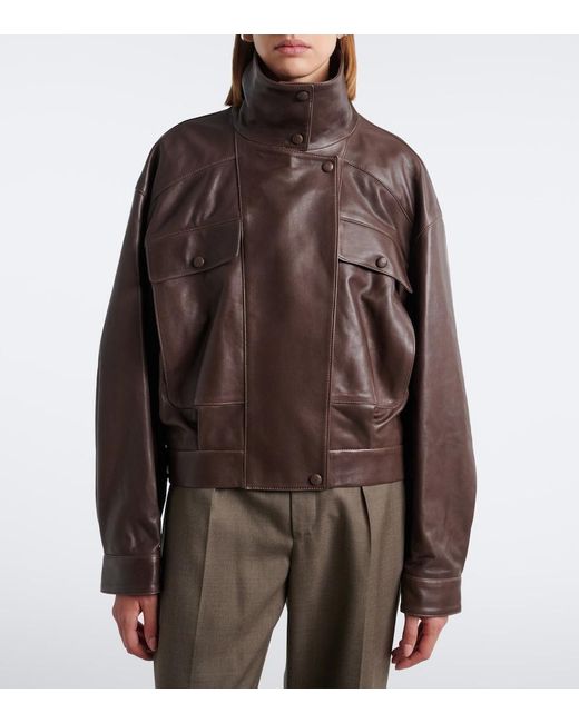 Nour Hammour Brown Quincy Leather Blouson Jacket