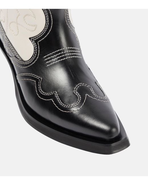 Ganni Black Mid Shaft Western Leather Boots