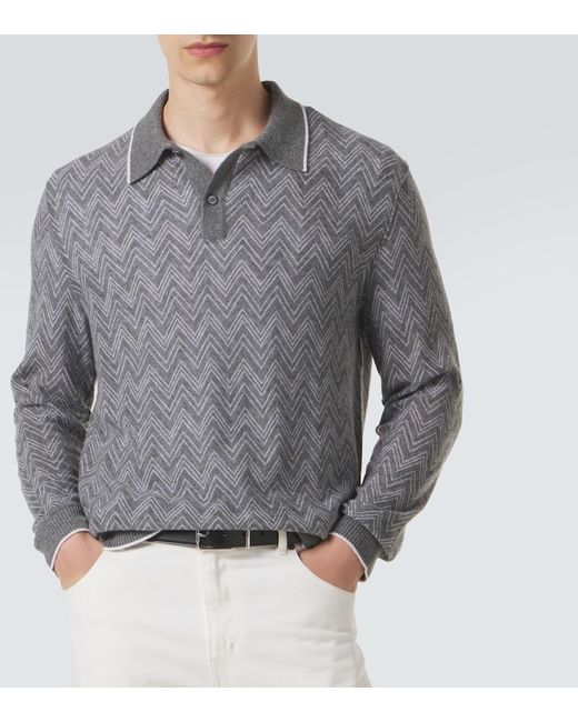 Missoni Gray Zigzag Cashmere Polo Sweater for men
