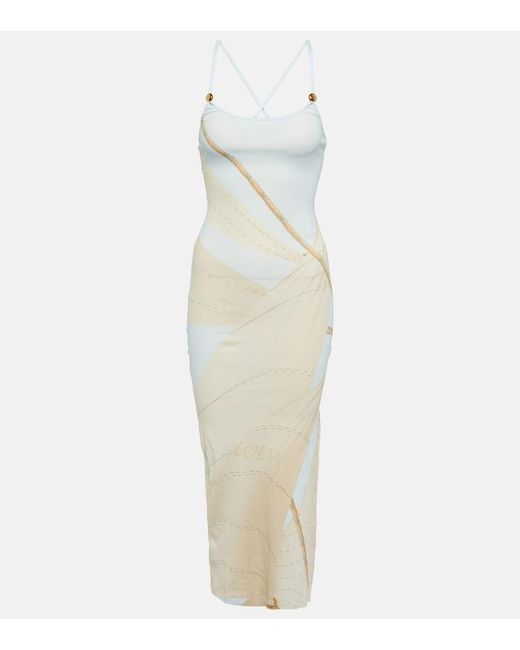Loewe White Paula's Ibiza Printed Jersey Midi Dress