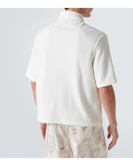 Loro Piana White Murano Cotton And Silk Velour Polo Shirt for men