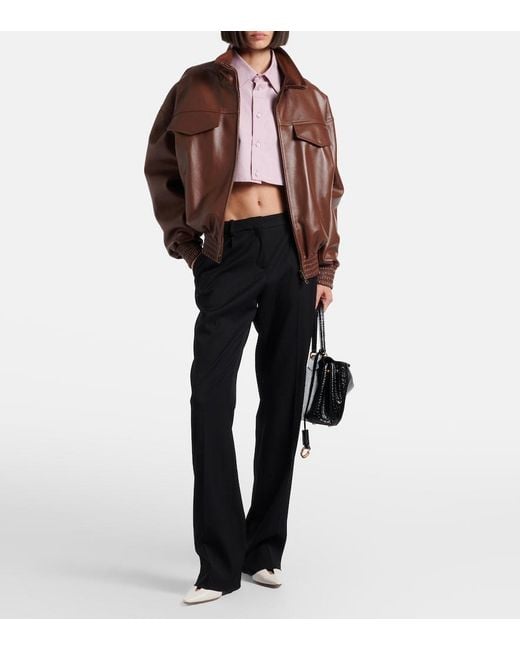 Balenciaga Brown Cropped Oversized Leather Jacket
