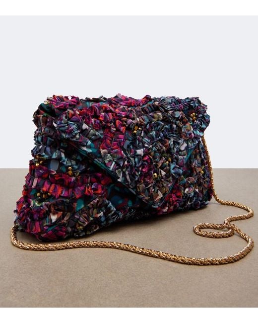 Dries Van Noten Blue Embellished Embroidered Clutch