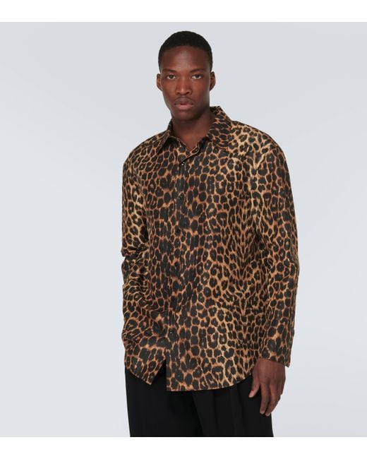 Chemise oversize en soie a motif leopard Saint Laurent pour homme en coloris Brown