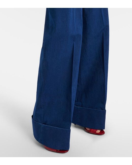 Valentino Blue High-Rise Pleated Wide-Leg Jeans