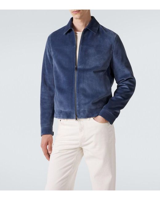 Zegna Blue Suede Jacket for men