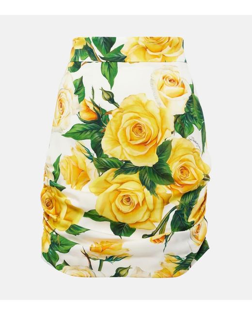 Minifalda en mezcla de seda floral Dolce & Gabbana de color Yellow