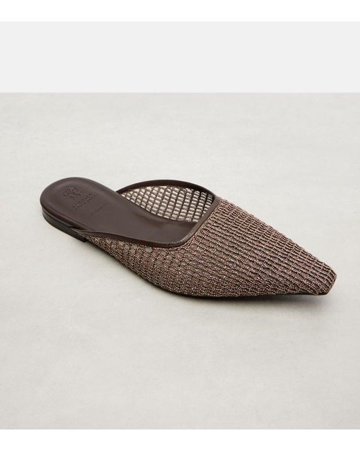 Brunello Cucinelli Brown Monili Leather-Trimmed Mules