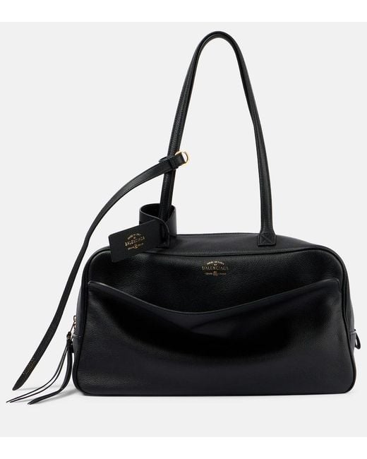 Balenciaga Black Carrie Medium Leather Bowling Bag