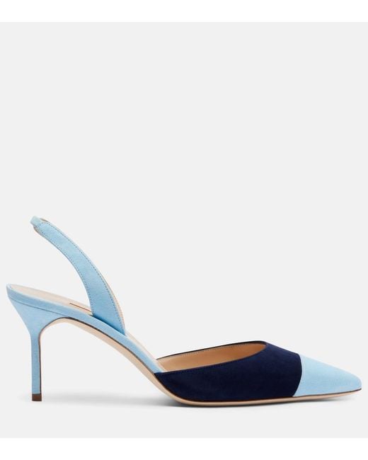 Manolo Blahnik Blue Capsli Suede Slingback Pumps