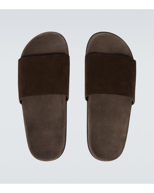 The Row Brown Hugh Suede Slides for men