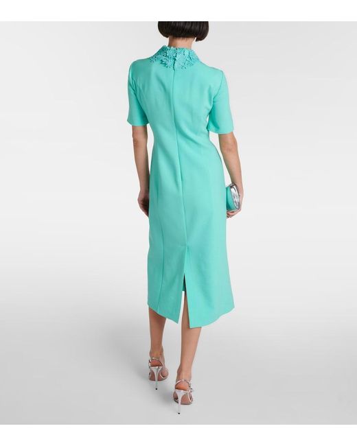 Oscar de la Renta Green Lace-Trimmed Wool-Blend Midi Dress
