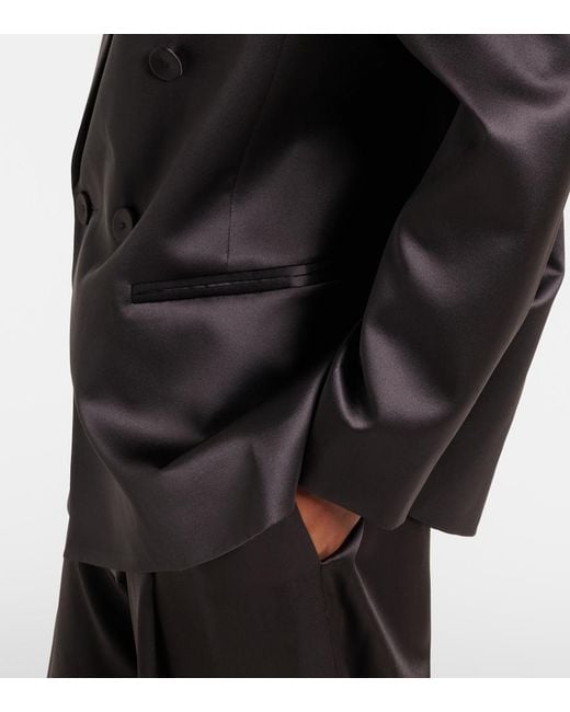 The Sei Black Double-Breasted Silk Satin Blazer