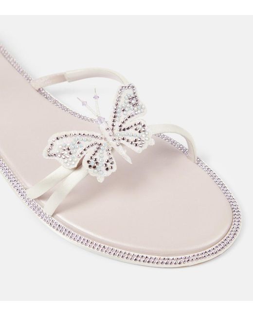 Rene Caovilla White Cleo Embellished Satin Sandals