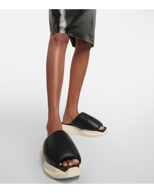 Rick Owens Black Geth Padded Leather Platform Sliders