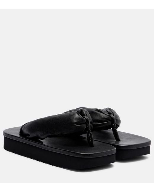 Rick Owens Black Leather Platform Thong Sandals