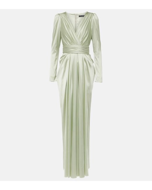 Dolce & Gabbana Green Gathered Front-slit Silk-blend Gown