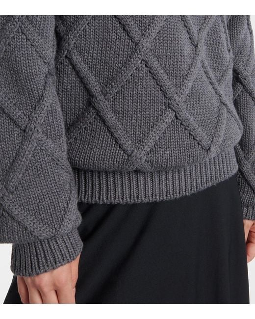 Jil Sander Gray Cable-Knit Virgin Wool Sweater