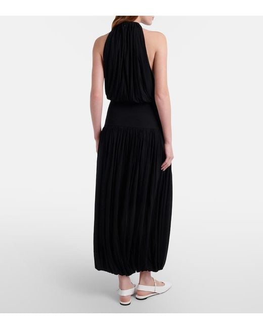 Totême Black Gathered Jersey Midi Dress
