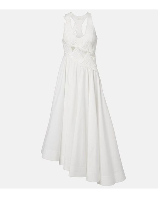 Zimmermann White Luna Patch-Applique Cotton Midi Dress