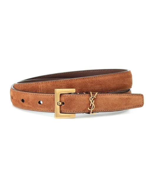Saint Laurent Brown Cassandre 20 Suede Belt