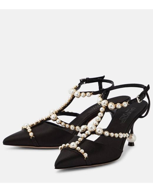 Giambattista Valli Black Faux-pearl Embellished Satin Pumps