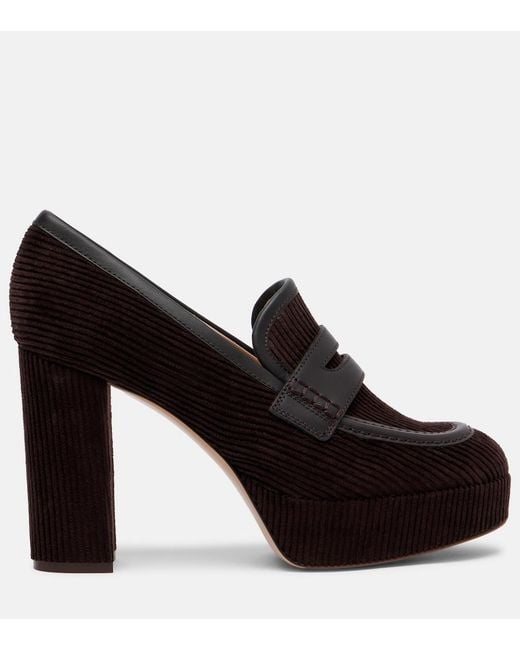 Gianvito Rossi Black Leather-Trimmed Corduroy Loafer Pumps