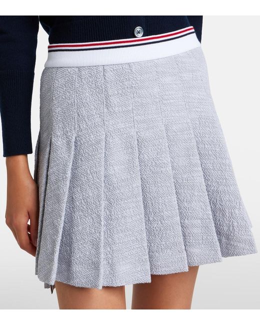 Thom Browne Gray Pleated Cotton-Blend Tweed Miniskirt
