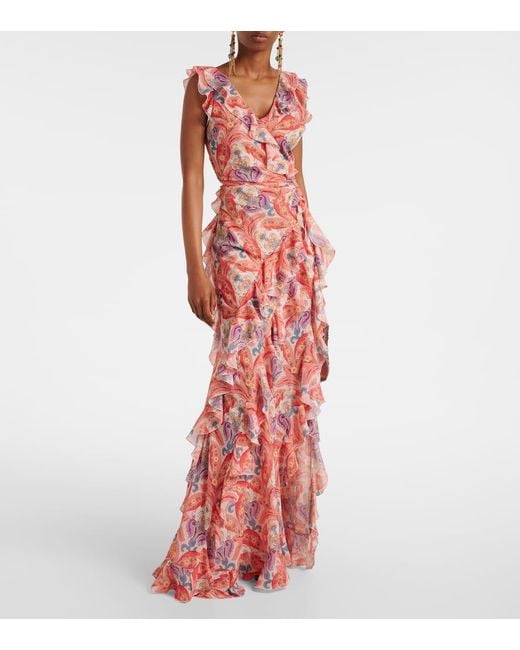 Abito Lungo Con Stampa Paisley di Etro in Red
