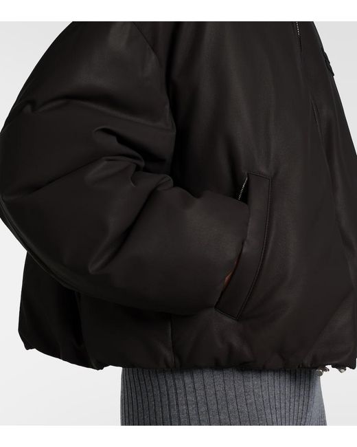 Miu Miu Black Logo Leather Puffer Jacket