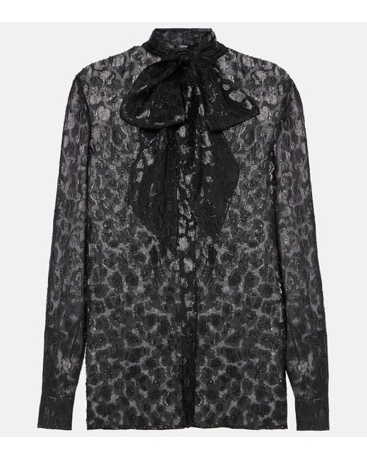 Versace Black Jacquard Satin Blouse