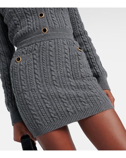 Alessandra Rich Gray Cable-Knit Wool Miniskirt