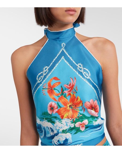 Gucci Blue Printed Silk Twill Top, Size S, Ready-To-Wear